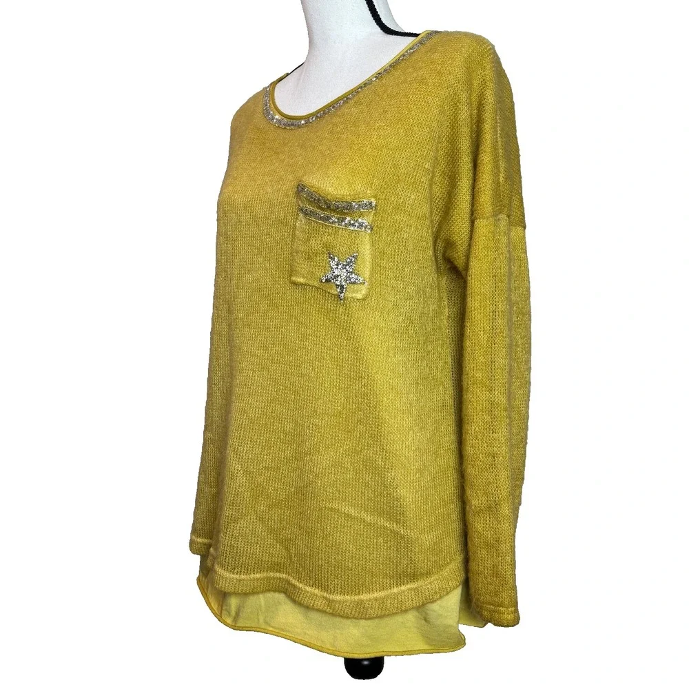 Scandal Women's XL Sweater Yellow Mohair Lady Pullover Jumper‎ Cozy Italy Made